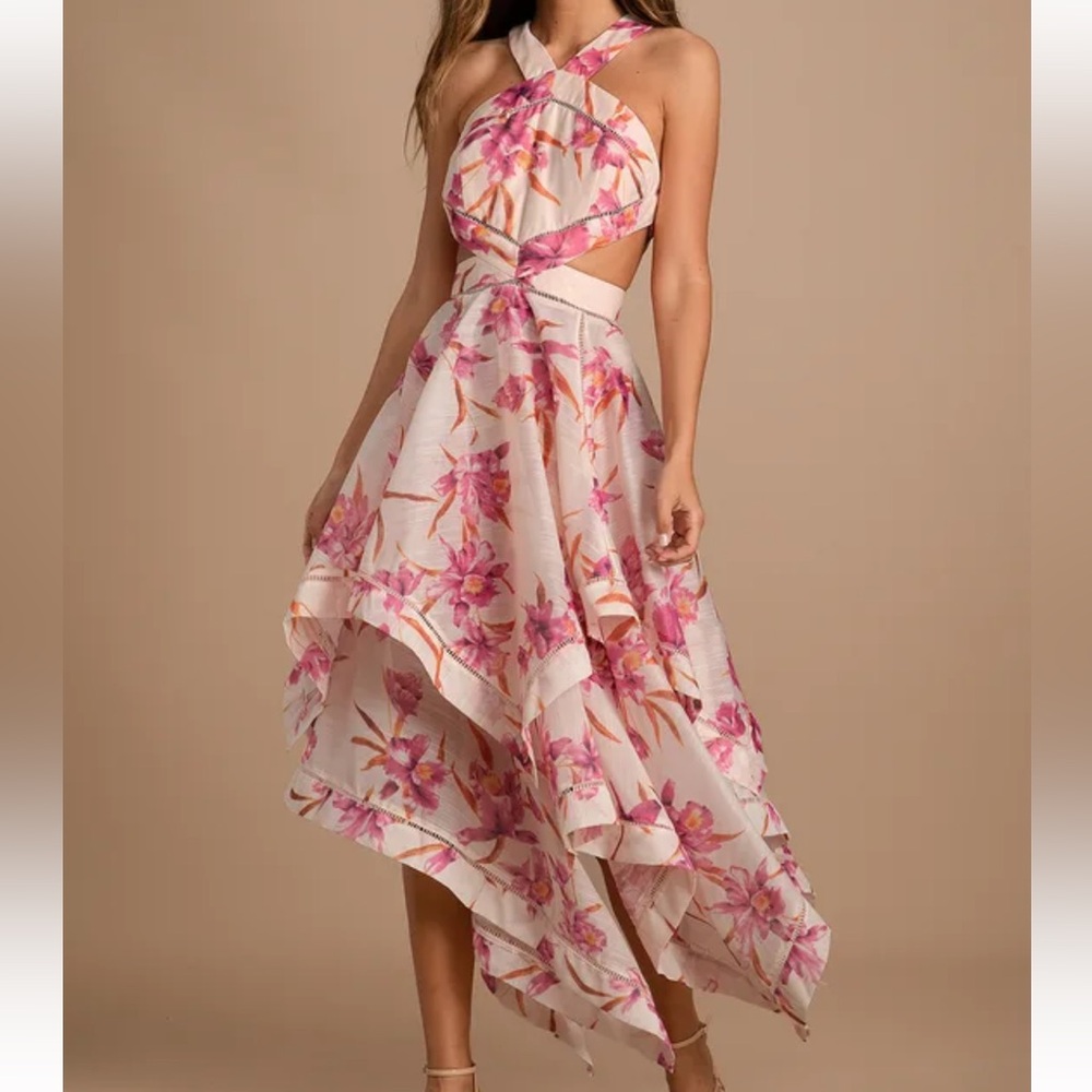 Lulu's Pink Floral High Low Dress